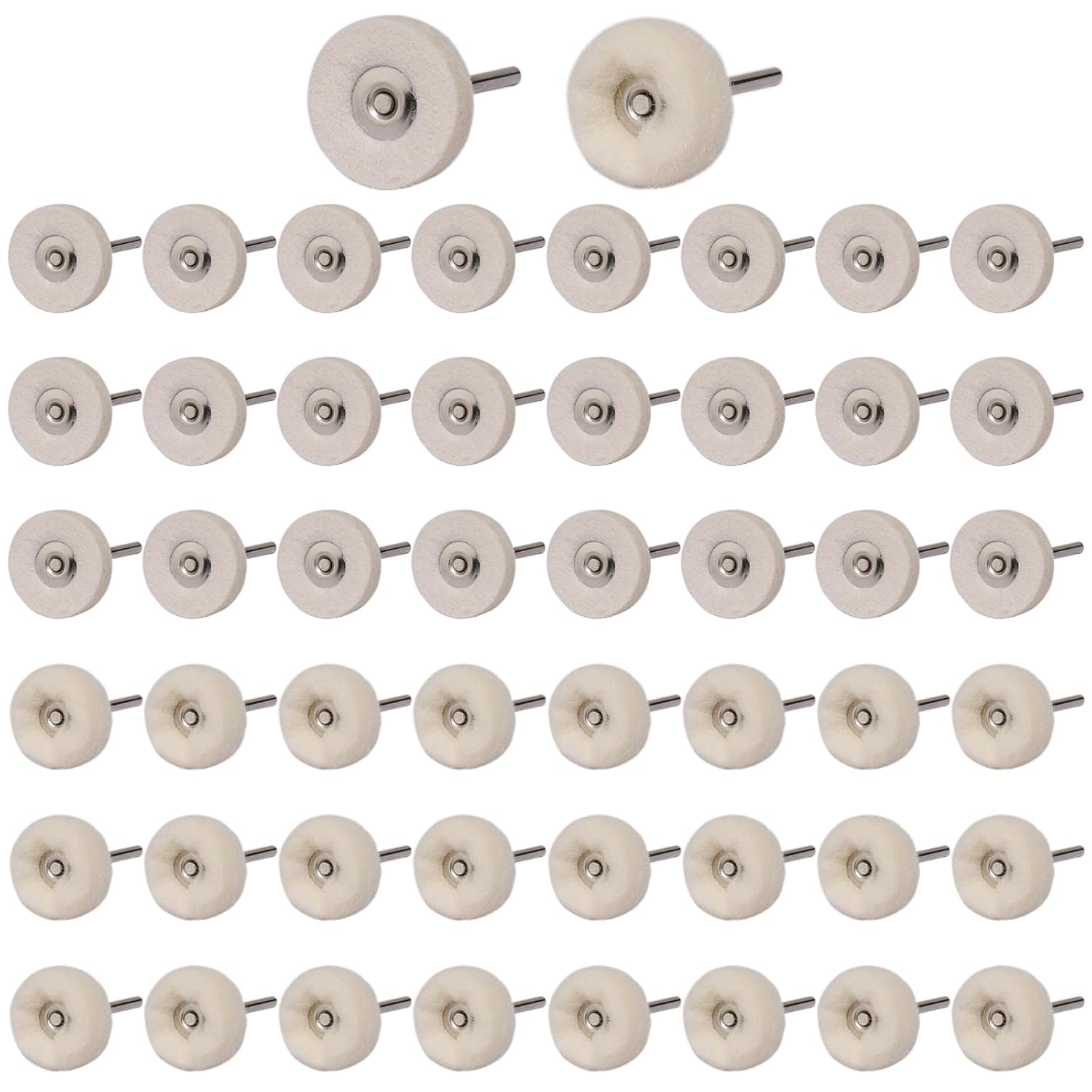 50 PCS 1 Inch Wool Felt Polishing Accessory Kits, 25 Each Spherical/Flat Buffing Wheels for Proxxon Dremel Rotary Tool - 1/8