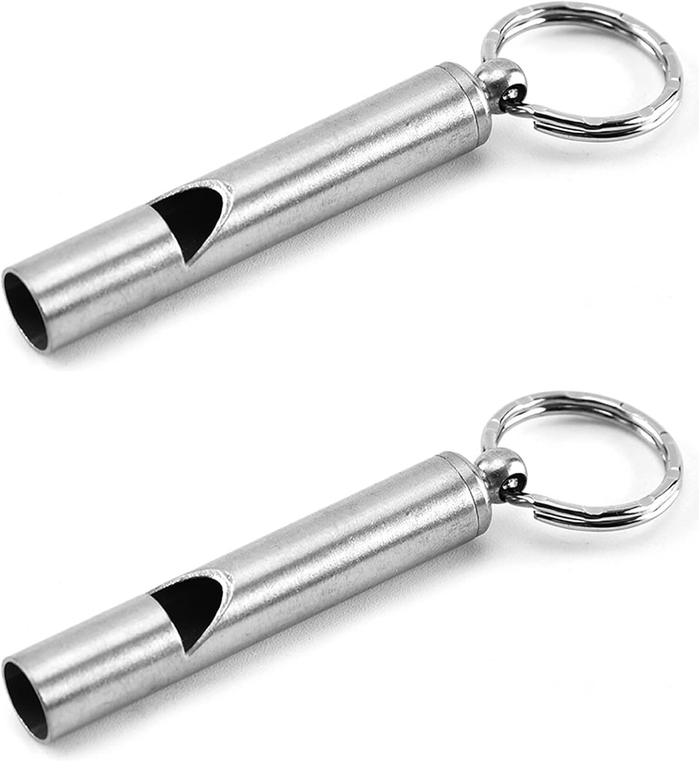 2PCS Mini Stainless Steel Survival Whistle Perfect for Camping, Hiking and Boating Loud Emergency Whistle with Far Distance Rang for Sporting Events and Call Your Dog，Keychain Included - Image 1