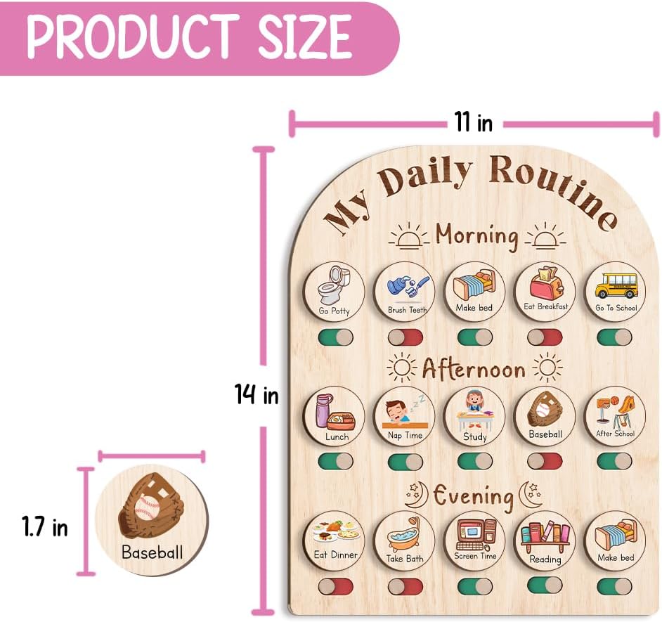 Daily Routine Chart for Kids, Visual Schedule, Routine Chart for Toddlers 3-5, Morning Bedtime Routine Chart for Toddlers, Wooden Chore Chart for Kids - Image 3