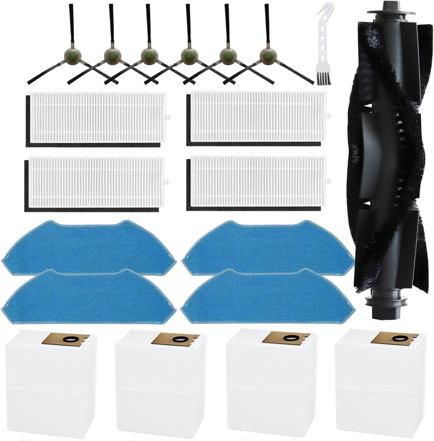 20 Pack Accessories Kit for Lefant M2 Pro / M2S Pro Vacuum Cleaner, 1 Main Brush, 6 Side Brushes, 4 Filters, 4 Mop Pads, 4 Dust Bags, 1 Cleaning Tool - Image 1