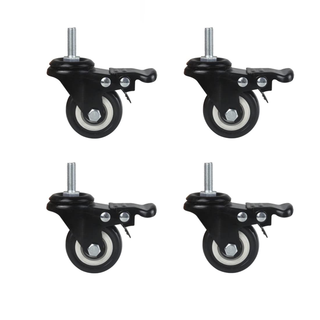 4Pcs 1.5 Inch Heavy Duty Caster Wheels Swivel Casters with Brake and M8 Threaded Stem, Loading 50kg/110lbs Black Rubber - Image 1