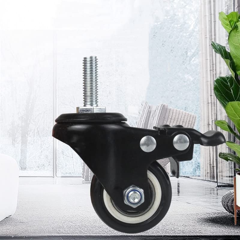 4Pcs 1.5 Inch Heavy Duty Caster Wheels Swivel Casters with Brake and M8 Threaded Stem, Loading 50kg/110lbs Black Rubber - Image 4