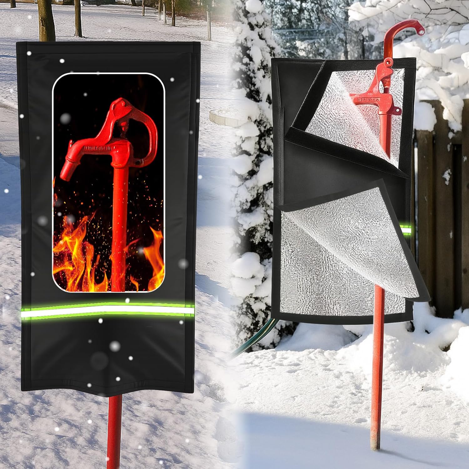 Insulated Outdoor Faucet Covers, 28”H x 15”W Reusable Easy On Cover Sock with Reflect Strip for Winter RV Park Yard Hydrant Freeze Protection Outside Water Spigot Sprinkler - Image 1