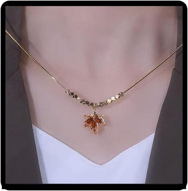 Leaf Necklace, Beaded Chain Necklace For Women Gold Plated Pendant Necklace Rhinestone Choker Necklace Simple Dainty Trendy Thanksgiving fall Necklace Jewelry Gift - Image 1