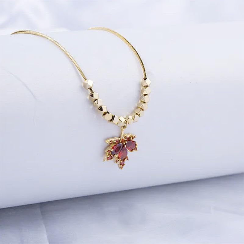 Leaf Necklace, Beaded Chain Necklace For Women Gold Plated Pendant Necklace Rhinestone Choker Necklace Simple Dainty Trendy Thanksgiving fall Necklace Jewelry Gift - Image 3