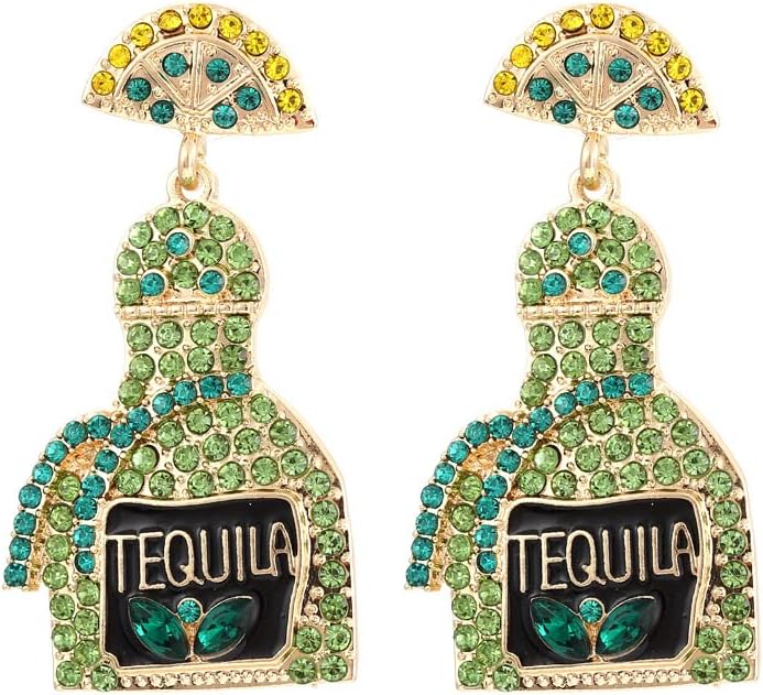 Tequila Earrings, Lime Wine Bottle Dangle Earrings Big Rhinestone Sparkly Earrings For Women Dainty Fashion Crystal Earrings For Party Jewelry Gift - Image 1