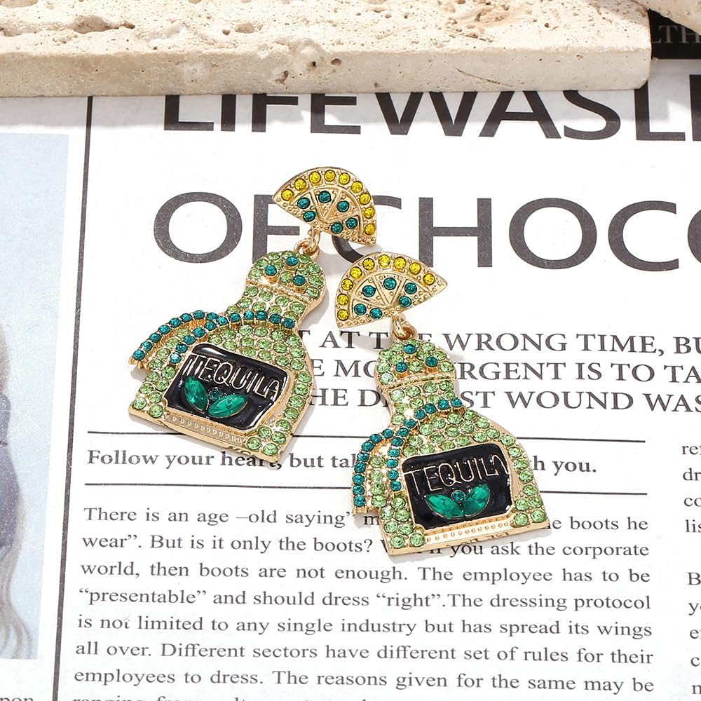 Tequila Earrings, Lime Wine Bottle Dangle Earrings Big Rhinestone Sparkly Earrings For Women Dainty Fashion Crystal Earrings For Party Jewelry Gift - Image 4