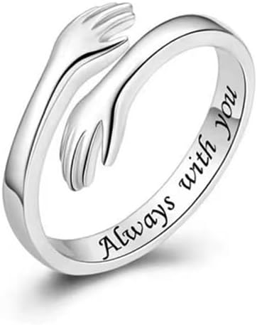 Hug Ring For Granddaughter, Silver Ring For Women With “Always With You” Adjustable And Non Tarnish Minimalist Birthday Jewelry Gift - Image 1