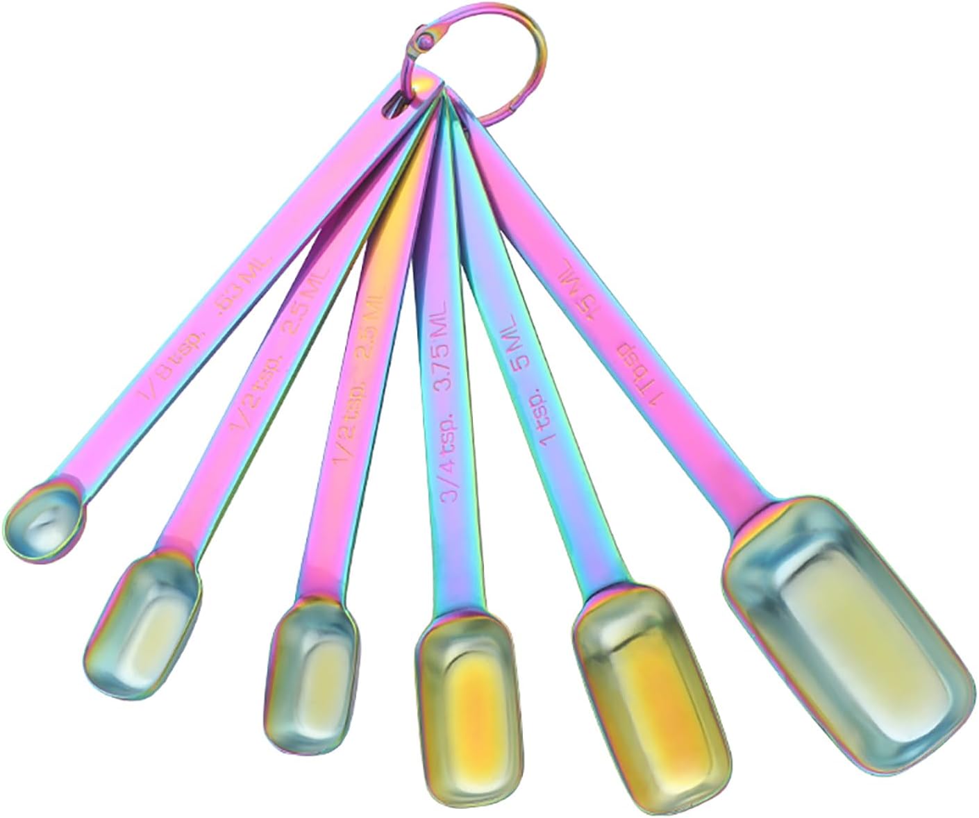 Meisha 6PCS Measuring Spoons Set, Premium Heavy Duty Stainless Steel Metal Kitchen Measuring Tools Set, for Cooking Baking, for Dry or Liquid, Fits in Spice Jar - Rainbow - Image 1