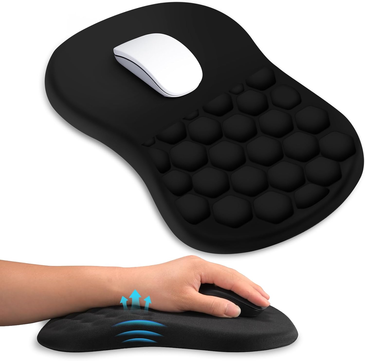 Ergonomic Mouse Pad with Wrist Rest, Dual-Slope Design for Pain Relief- Large 12x8 Inch Size with Reinforced Memory Foam & Non-Slip Base for Office Desk/Gaming (Black) - Image 1