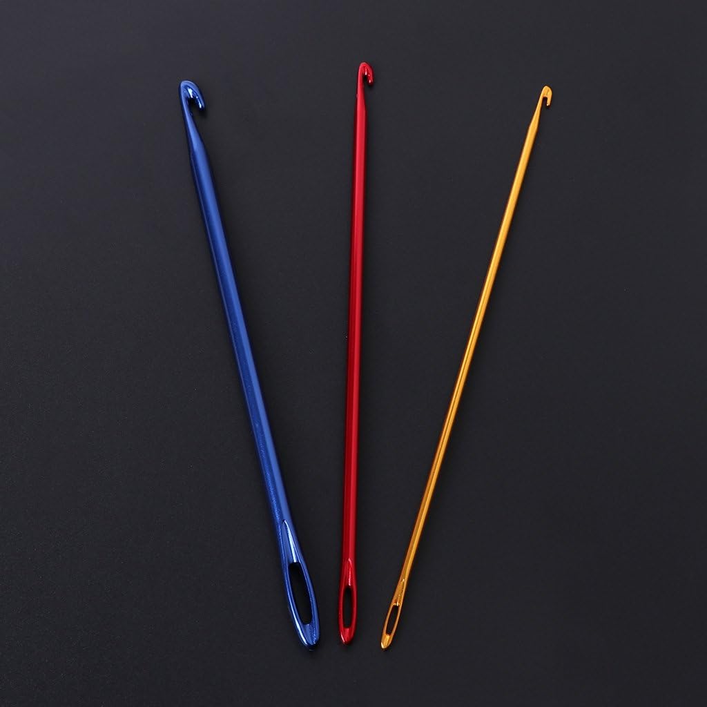 Afghan Aluminium Crochet Hook Knitting Needle Hand Knit Tool with Threading Hole - Image 2