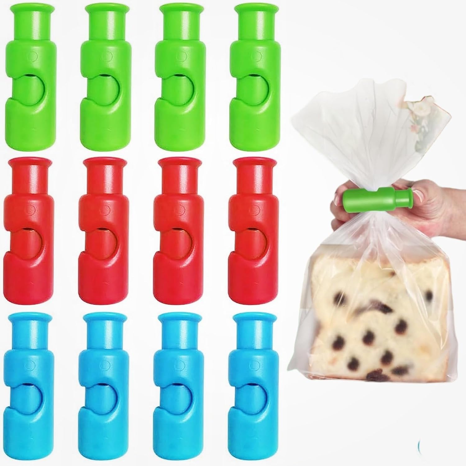 New Squeeze Clips for Chips & Other Food Bags - Grip Sticks & Sealers - Snack Closure - Plastic Sealing Clip for Bread - Colorful 12PC - Image 1