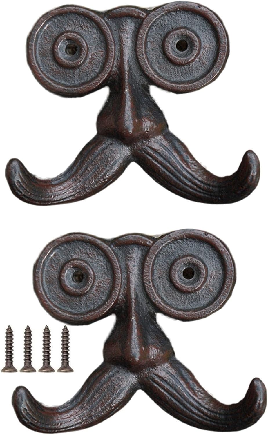 2 Pack Wall Hooks Cast Iron Mustache Hook Vintage Coat Hook Wall Mounted Coat Hooks Country House Double Hook Suitable for Garden Kitchen Utensils(Vintage Black) - Image 1
