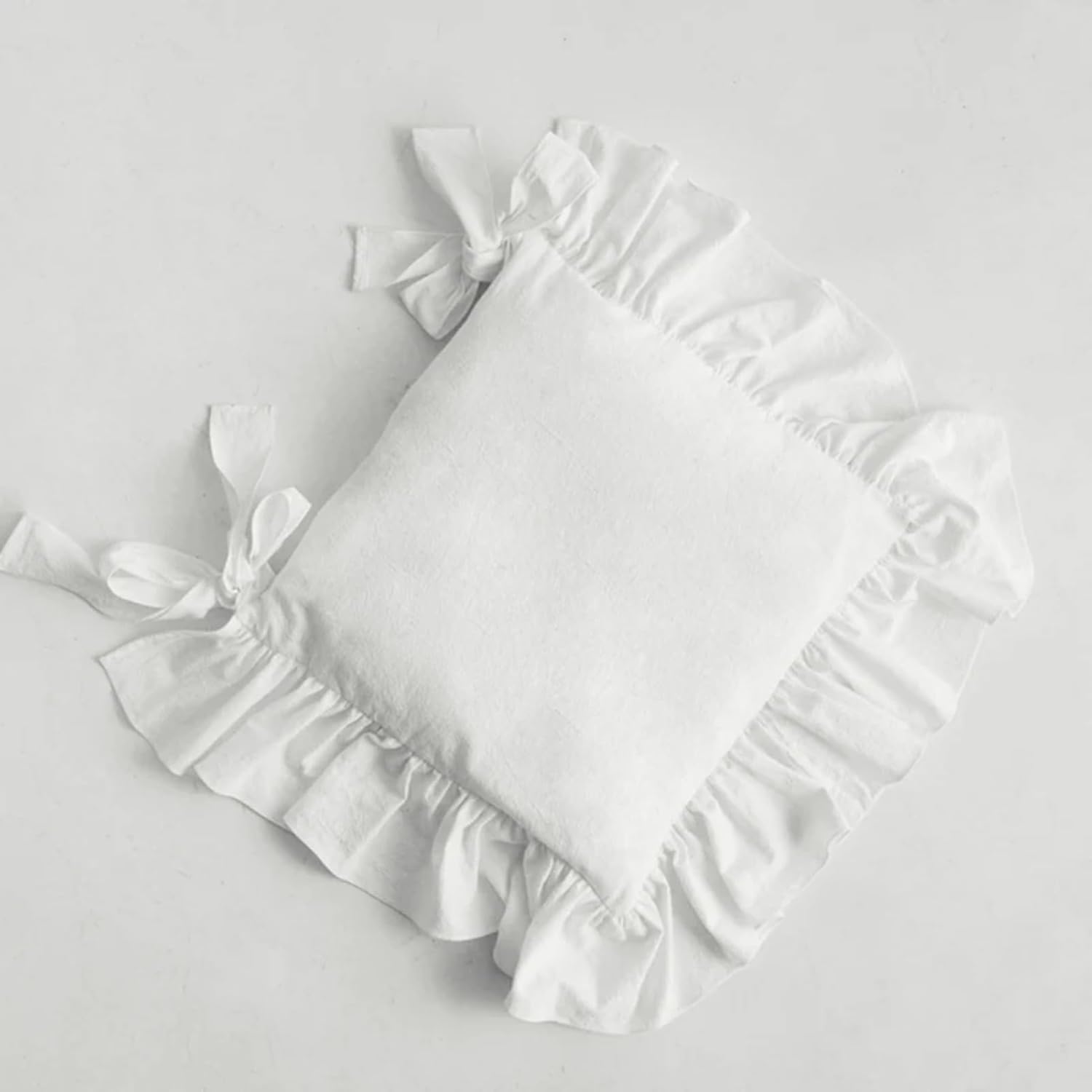 Farmhouse Indoor Chair Cushions for Dining Non-Slip Rocking Chair Cushions with Zipper Ruffled Cotton Seat Cushion for Kitchen White Retro Chair Pads with Ties 14.5''×14.5'' - Image 1