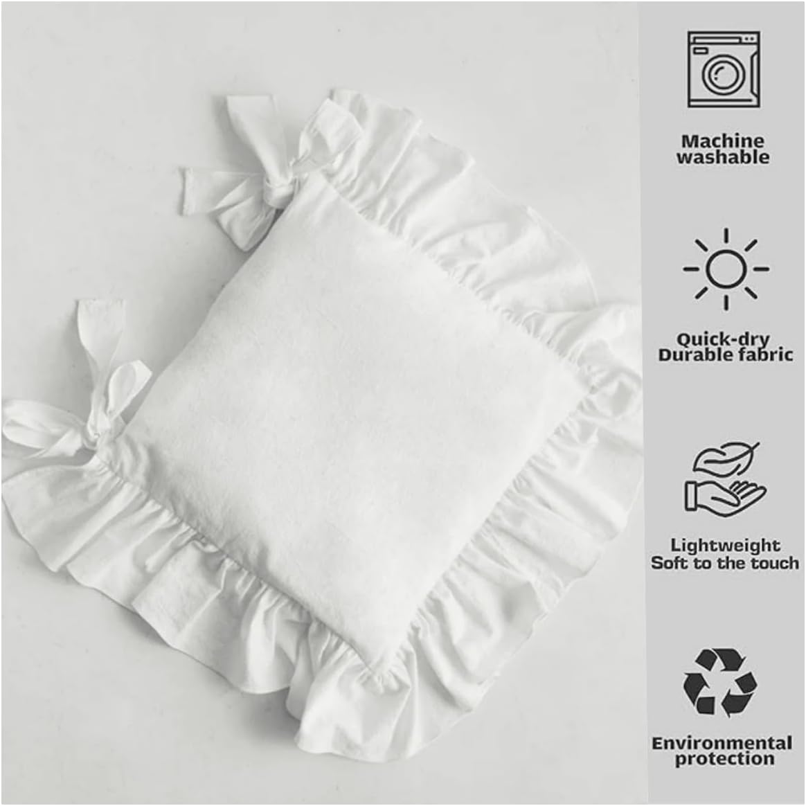 Farmhouse Indoor Chair Cushions for Dining Non-Slip Rocking Chair Cushions with Zipper Ruffled Cotton Seat Cushion for Kitchen White Retro Chair Pads with Ties 14.5''×14.5'' - Image 2