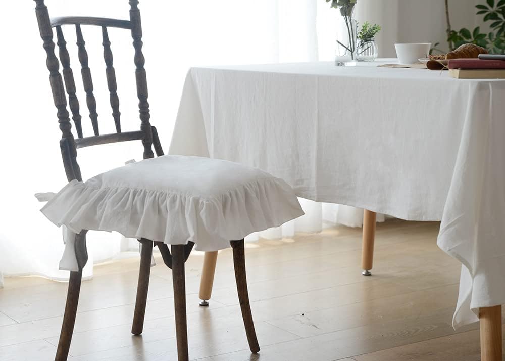 Farmhouse Indoor Chair Cushions for Dining Non-Slip Rocking Chair Cushions with Zipper Ruffled Cotton Seat Cushion for Kitchen White Retro Chair Pads with Ties 14.5''×14.5'' - Image 3