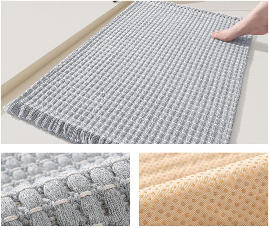 Soft Microfiber Farmhouse Bathroom Rug Washable Kitchen Mats Woven Non Slip Small Bath Mat with Pure Tassels,Tufted Braided Bath Rug for Entryway Doormat Laundry Room(20