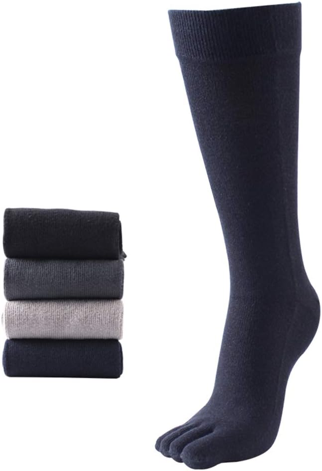 Mens Knee High Toe Socks Cotton Five Finger Sports Running Long Tube Calf Socks, 4 Pairs - Image 1
