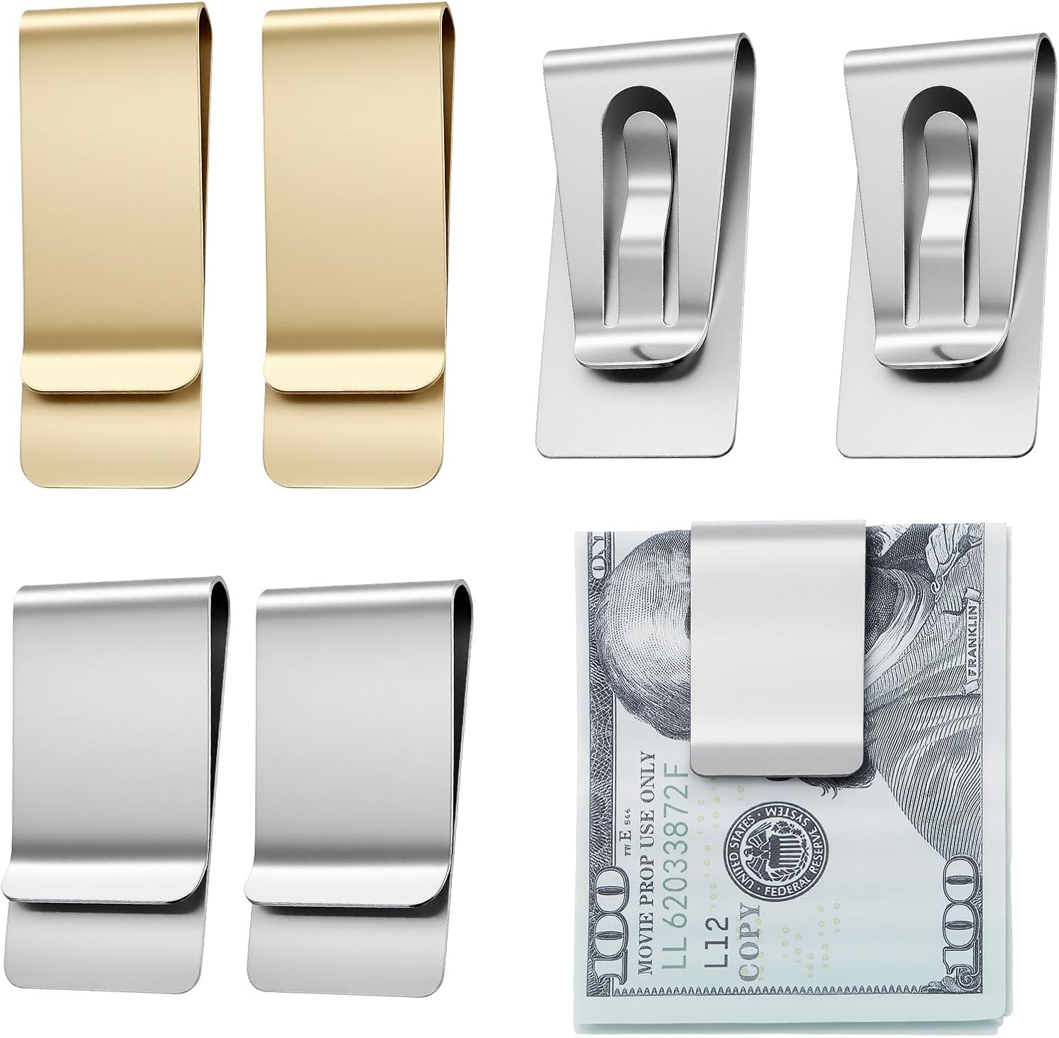 6 Pack Stainless Steel Money Clip Metal Cash Holder Credit Business Pocket Wallet Small Men's Slim Clips Card - Image 1