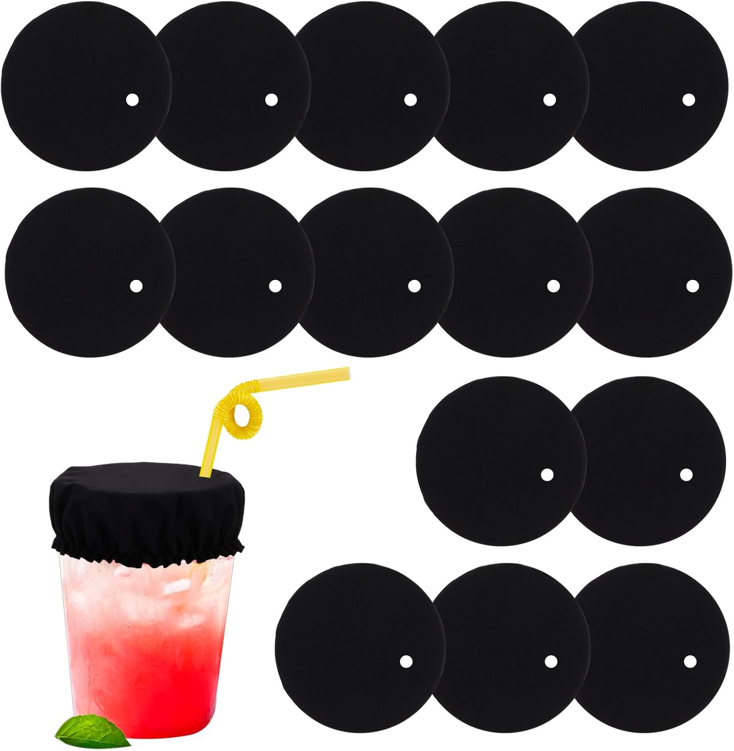 15Pcs Drink Cover Scrunchies with Straw Hole, Reusable Spiking Prevention Scrunchie Cup Drinks Protection Bottle Cap Washable Elastic Protector for Women Girl Bar Club Party - Image 1