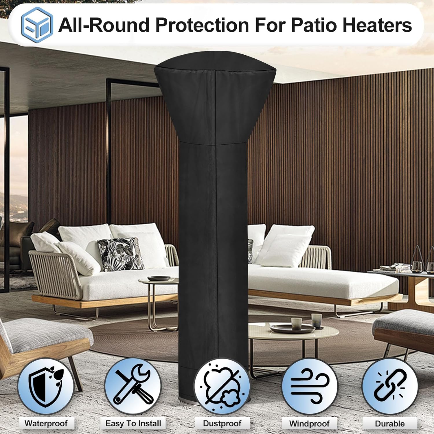 OutdoorLines Waterproof Outdoor Patio Heater Covers with Zipper and Storage Bag, Dust-proof UV-Resistant Windproof Propane Heavy Duty Heater Cover for Standing Heater, 1 Pack-89Hx33Dx19B inch Black - Image 4