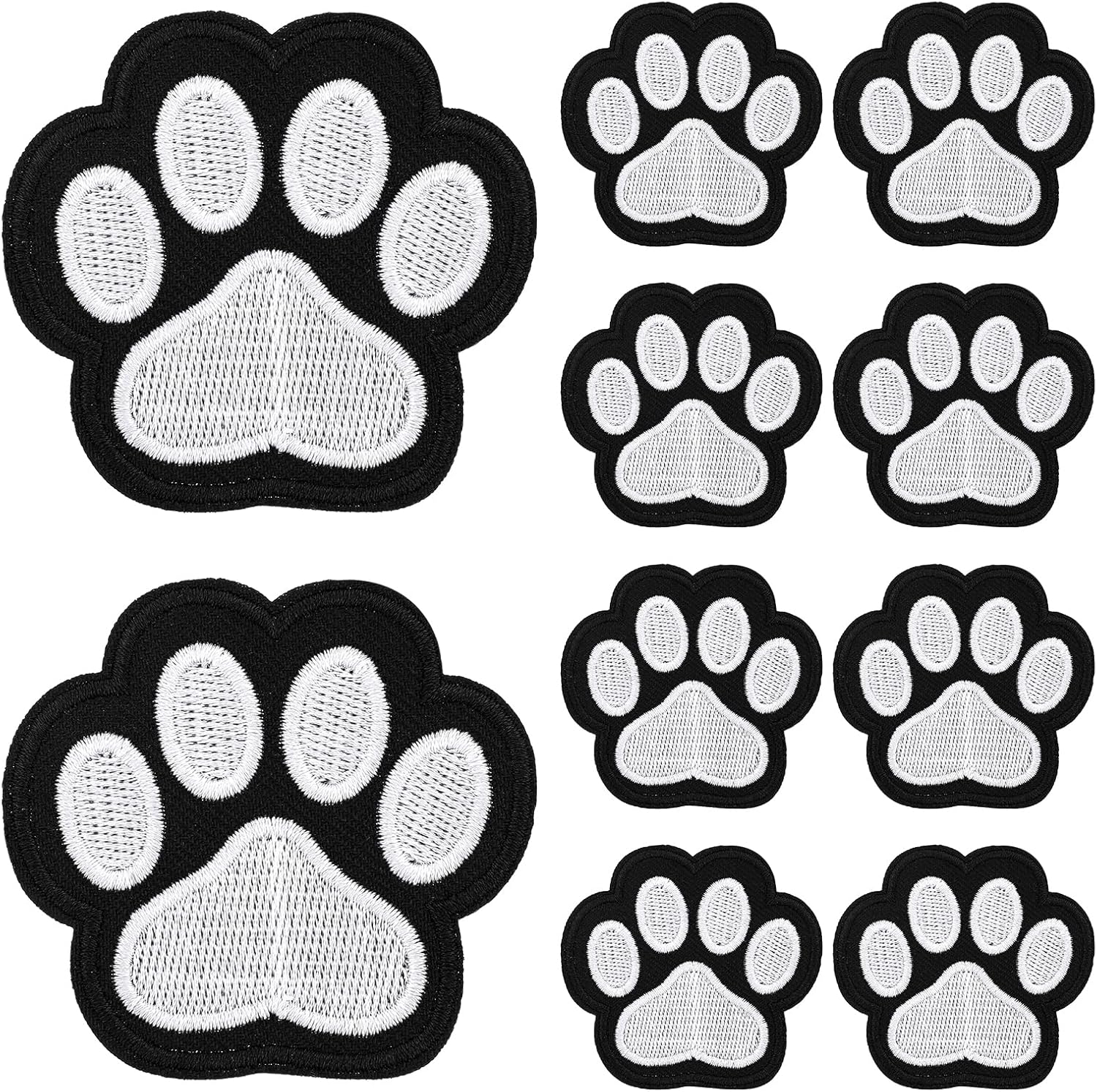 12 Pcs Cute Paw Print Iron on Patches, Self Adhesion Paw Print Applique Sewing Chenille Patches Embroidery Applique Patches Badge for Clothes Jeans Backpacks Hats (Black, White) - Image 1