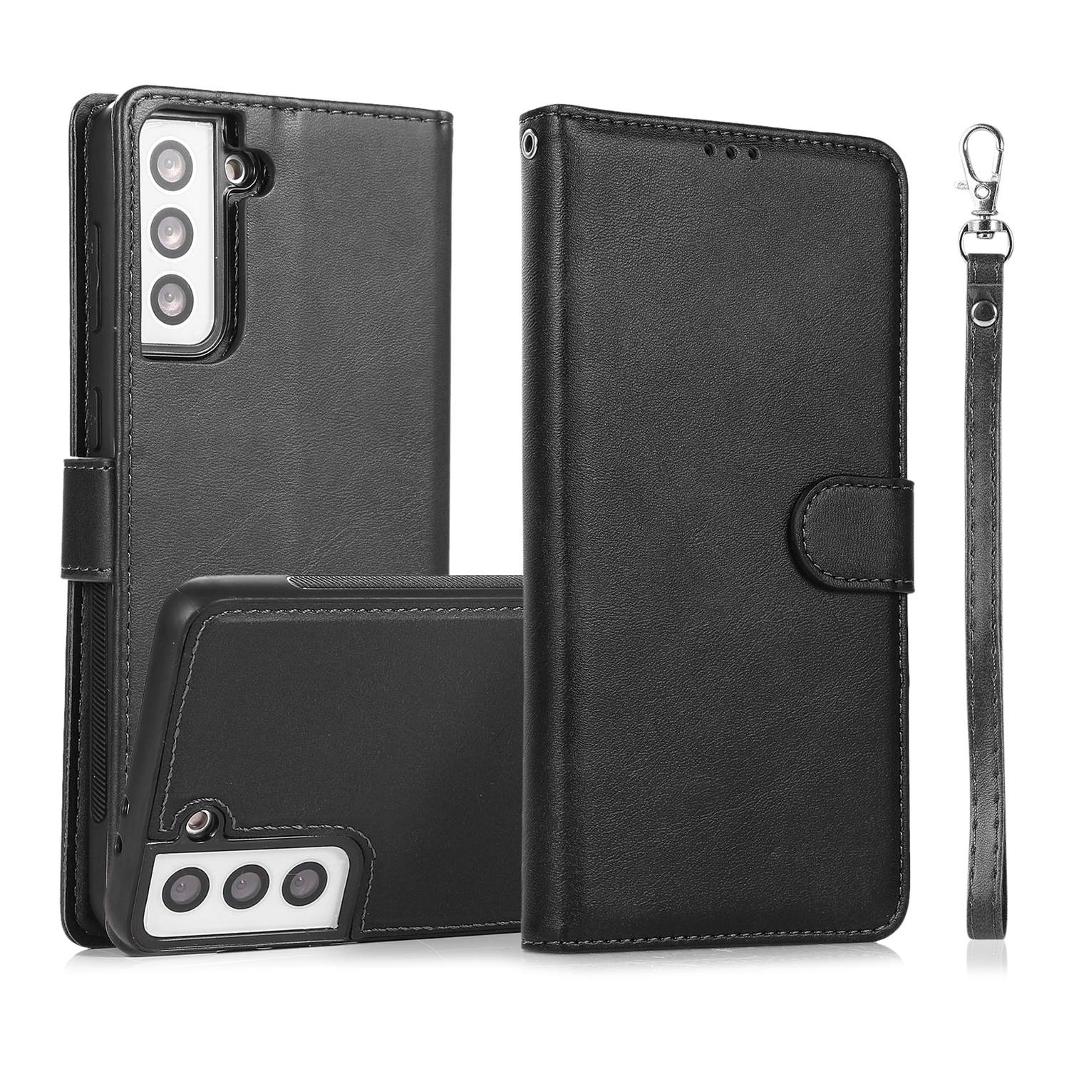 Compatible with Samsung S22 Magnetic Wallet Case Black - Image 1