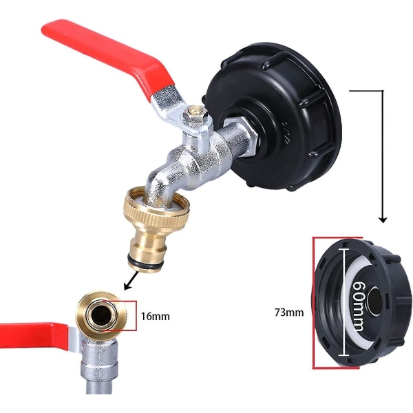1000l tank tap with garden hose adapter, S60x6 IBC tap connection - Image 5