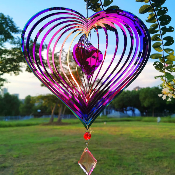 Metal wind chime, hanging garden decoration, stainless steel, heart pattern, spin with 360° rotating hook, 37x20 cm - Image 1