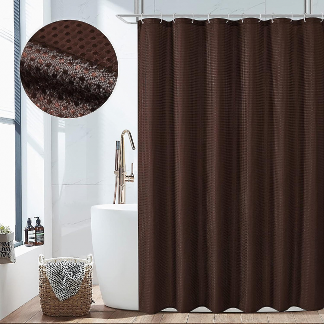 pc Brown Shower Curtain, Waffle Woven Textured Fabric Bathroom Shower - Image 1