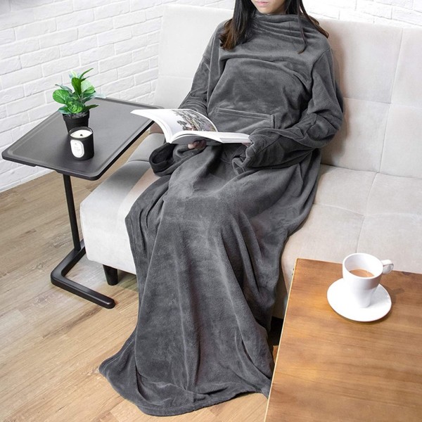Portable Blanket with Sleeves Winter Soft Sherpa Weighted Blanket Sofa Blanket Adult Warm Long Lazy TV Blanket Plush Coat - Image 1