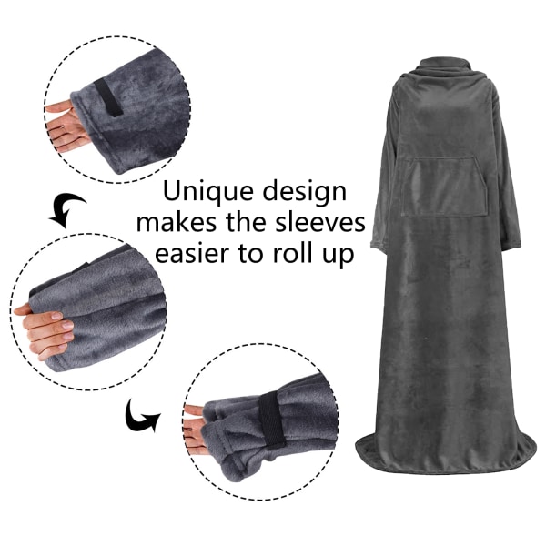 Portable Blanket with Sleeves Winter Soft Sherpa Weighted Blanket Sofa Blanket Adult Warm Long Lazy TV Blanket Plush Coat - Image 4