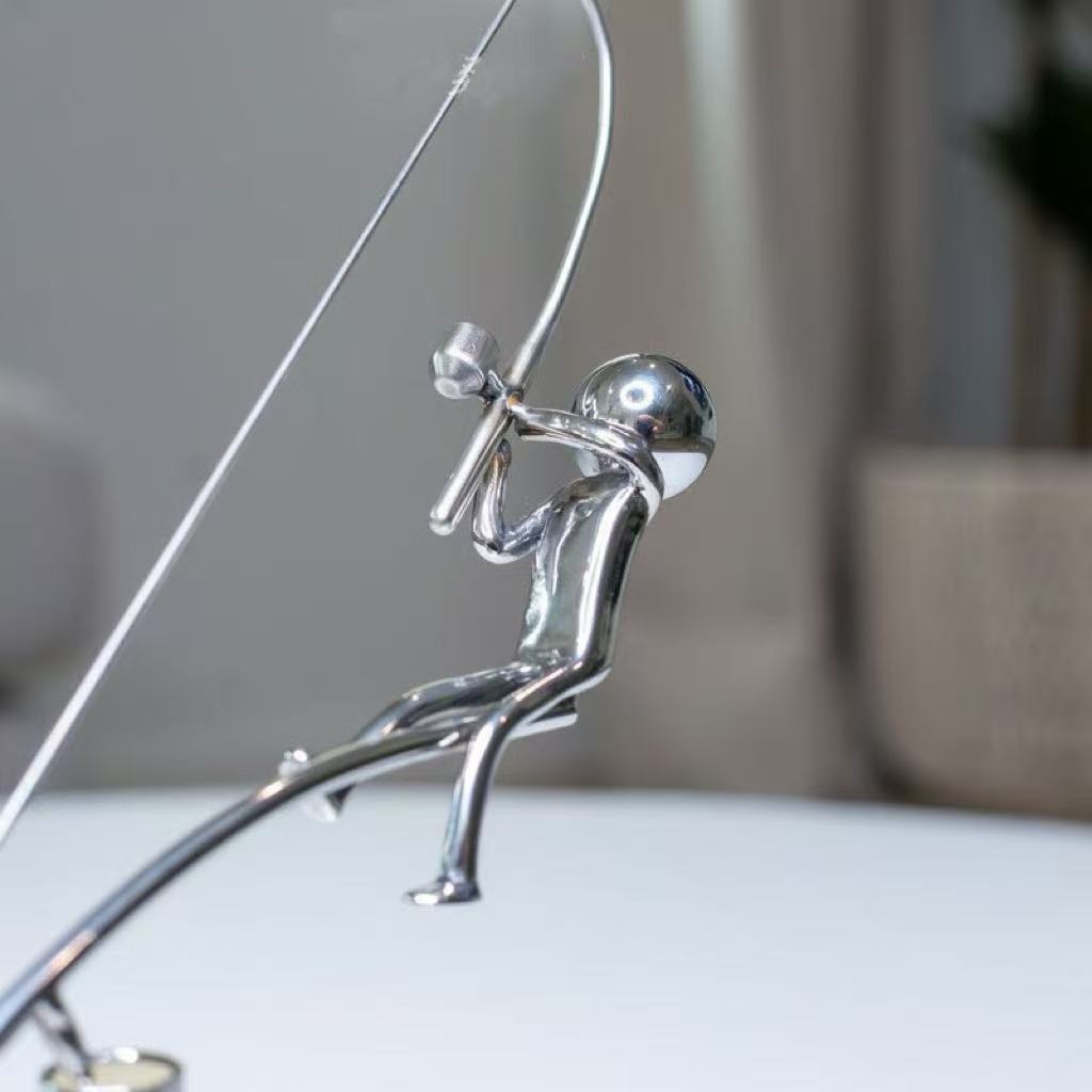 Kinetic Desk Art Balancing Fisherman Sculpture for Office Zen Home Decor and Gifts - Image 1