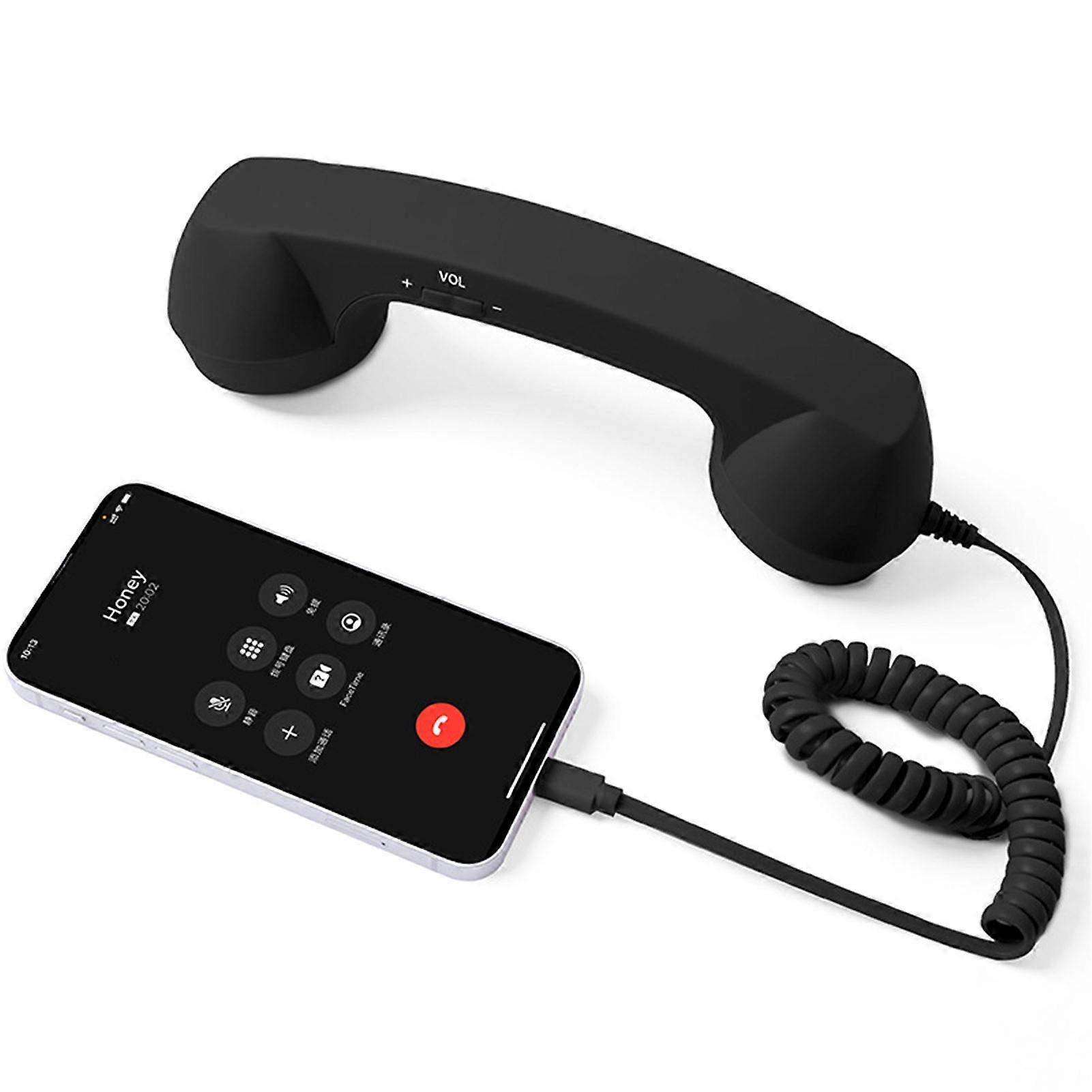 USB-C Retro Telephone Handset for Mobile Phones, Plug \u0026 Play, Radiation Protection, Compatible with iPhone \u0026 Android, Black - Image 1