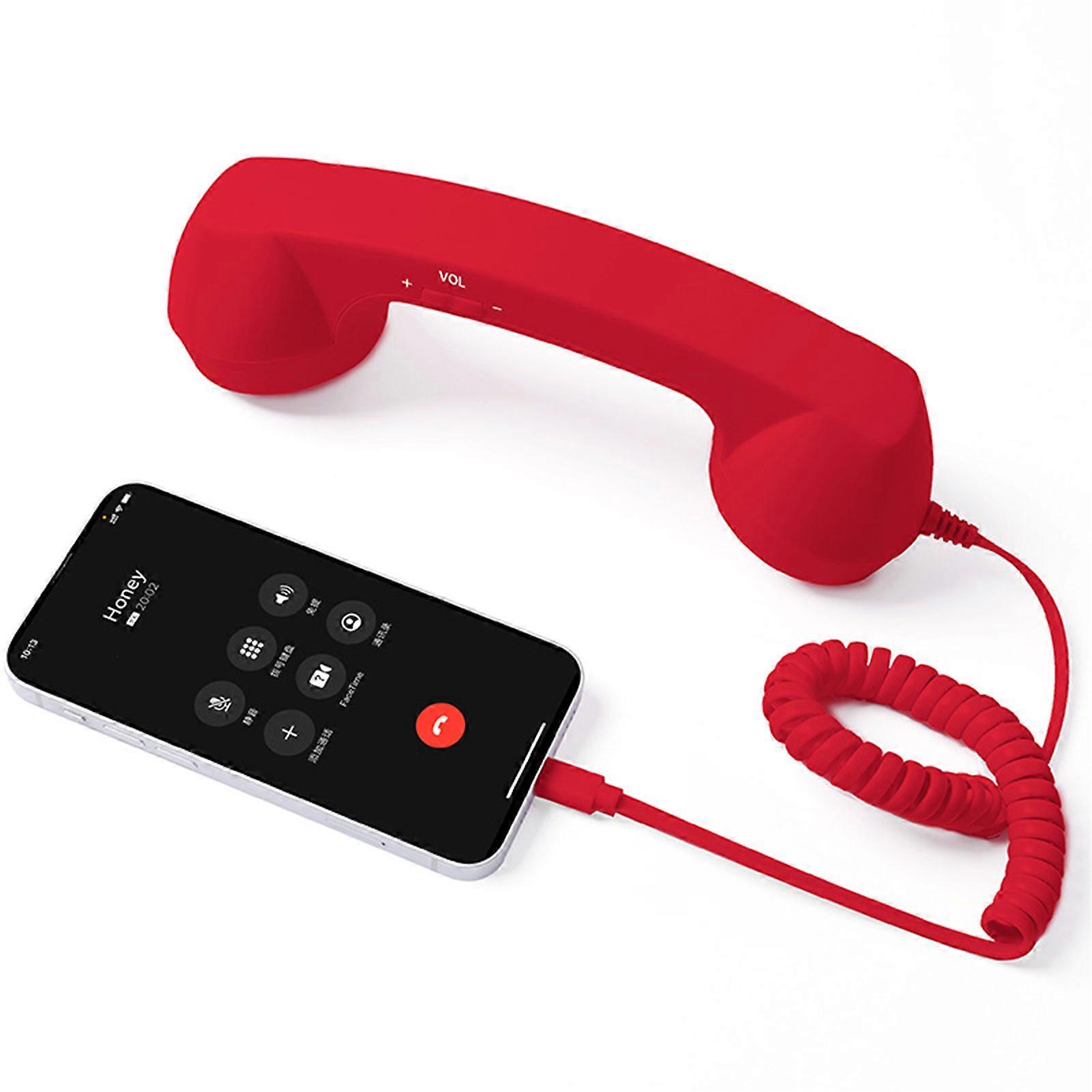 Compatible with iPhone Android USB-C Retro Telephone Handset Red - Image 1