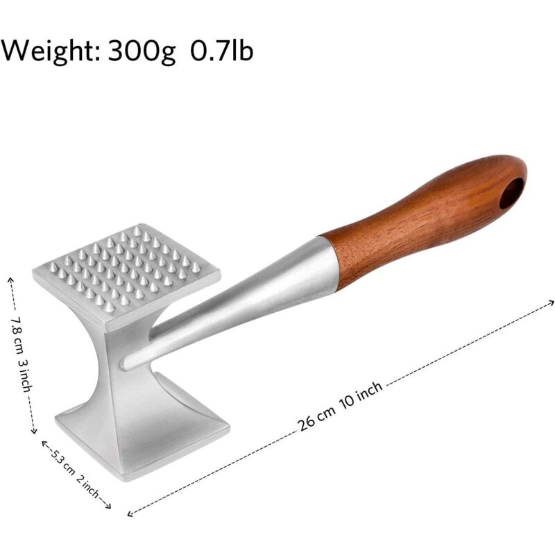 Heavy Duty Meat Mallet Tenderizer 26cm with Wooden Handle Food Grade Zinc Alloy - Image 3