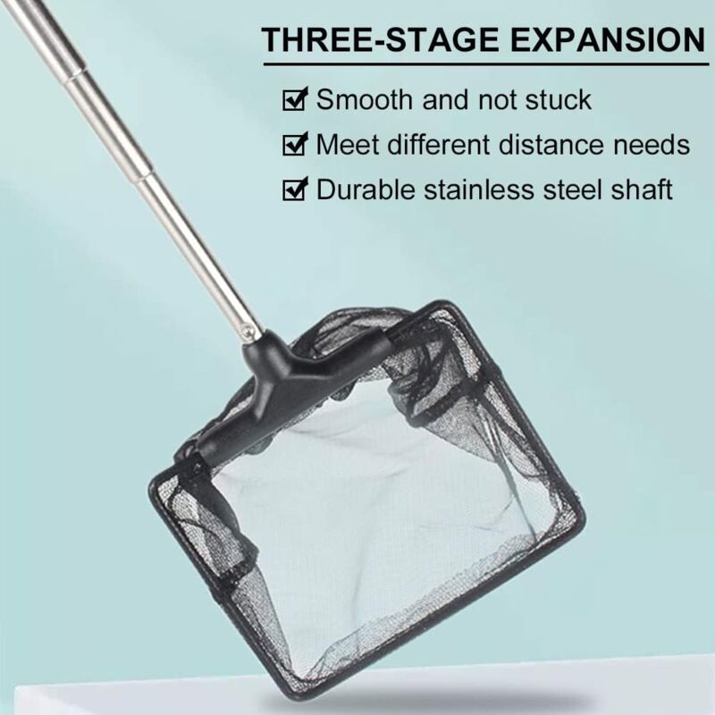 Aquarium Fishing Net Adjustable Telescopic Extendable Handle Mini Foldable for Fish Tank Compatible with Multiple Brands 1 Pack - Image 3