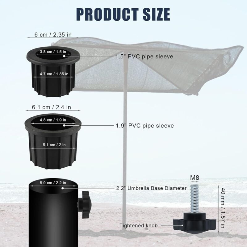 6-Piece Balcony Parasol Accessory Set Black - 4 Umbrella Hole Rings and 2 Hand Screws - Compatible with Outdoor Tables and Terraces - Image 2