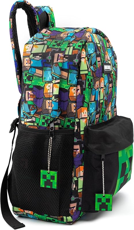 Minecraft Backpack For Boys School Backpack Kids Compatible Minecraft Black Green Creeper Zombie Skeleton Enderman Cave Spider - Image 3