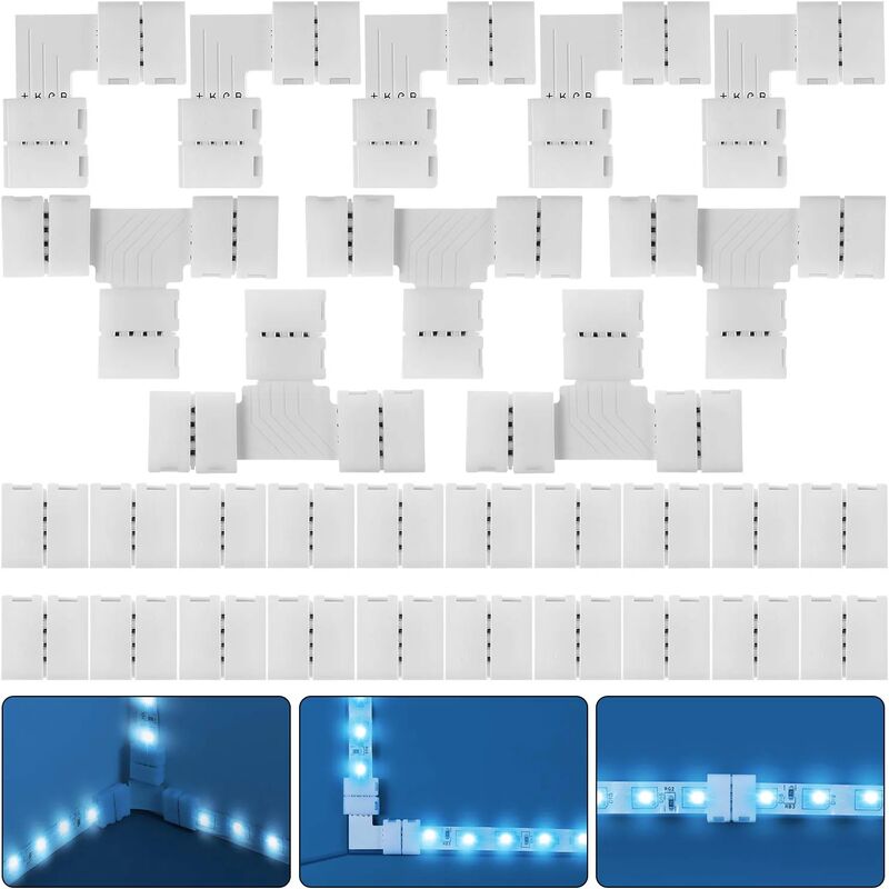 RGB LED Strip Connector Kit, 30pcs, 4-Pin 10mm Solderless Connector, SMD 5050 LED Strip, 20 Gapless 5L 5T Contacts Connector - Image 1