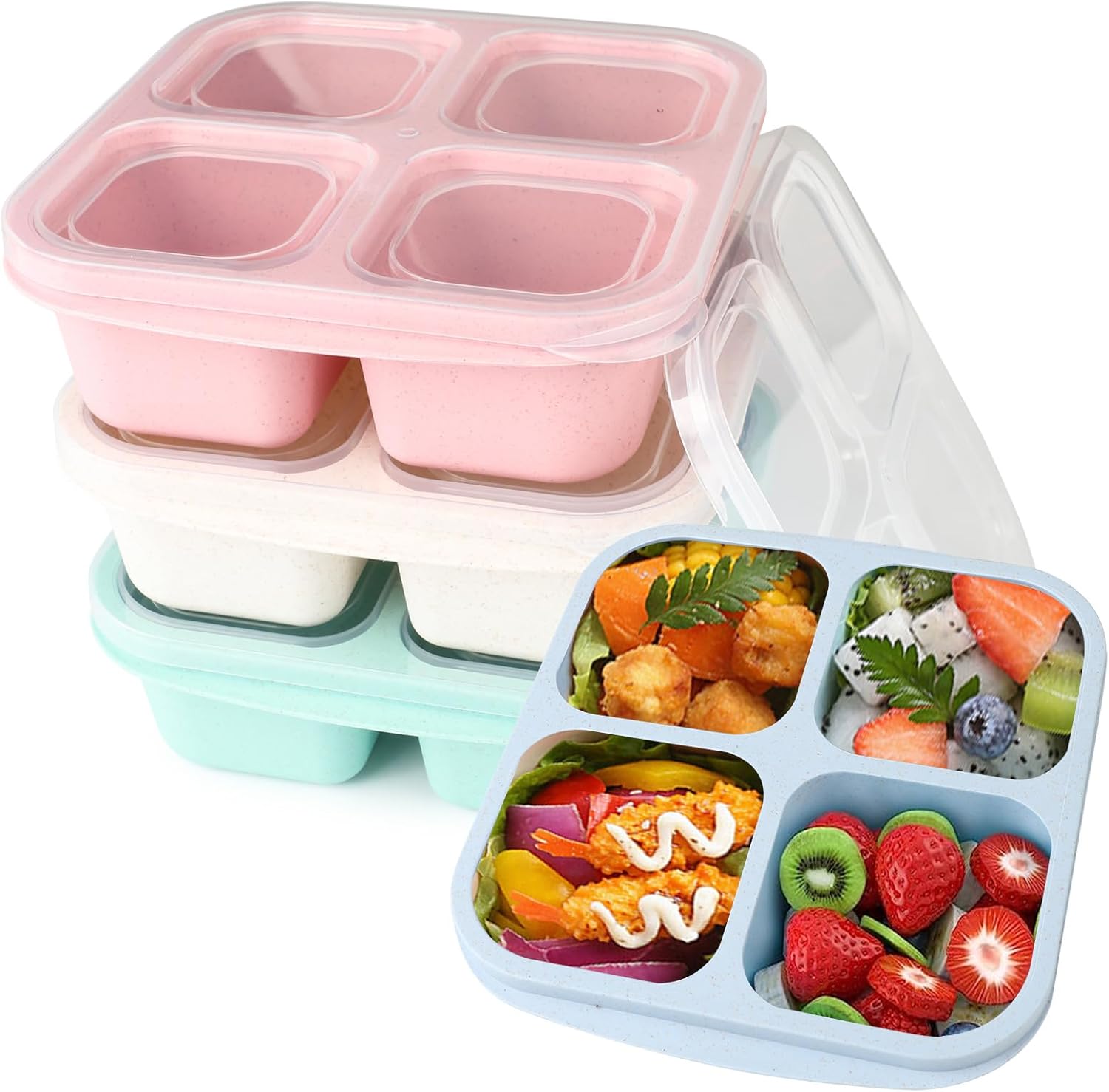 Snack Boxes with Compartments for Kids and Adults 4-Compartment Bento Lunch Boxes 4-Pack - Image 1