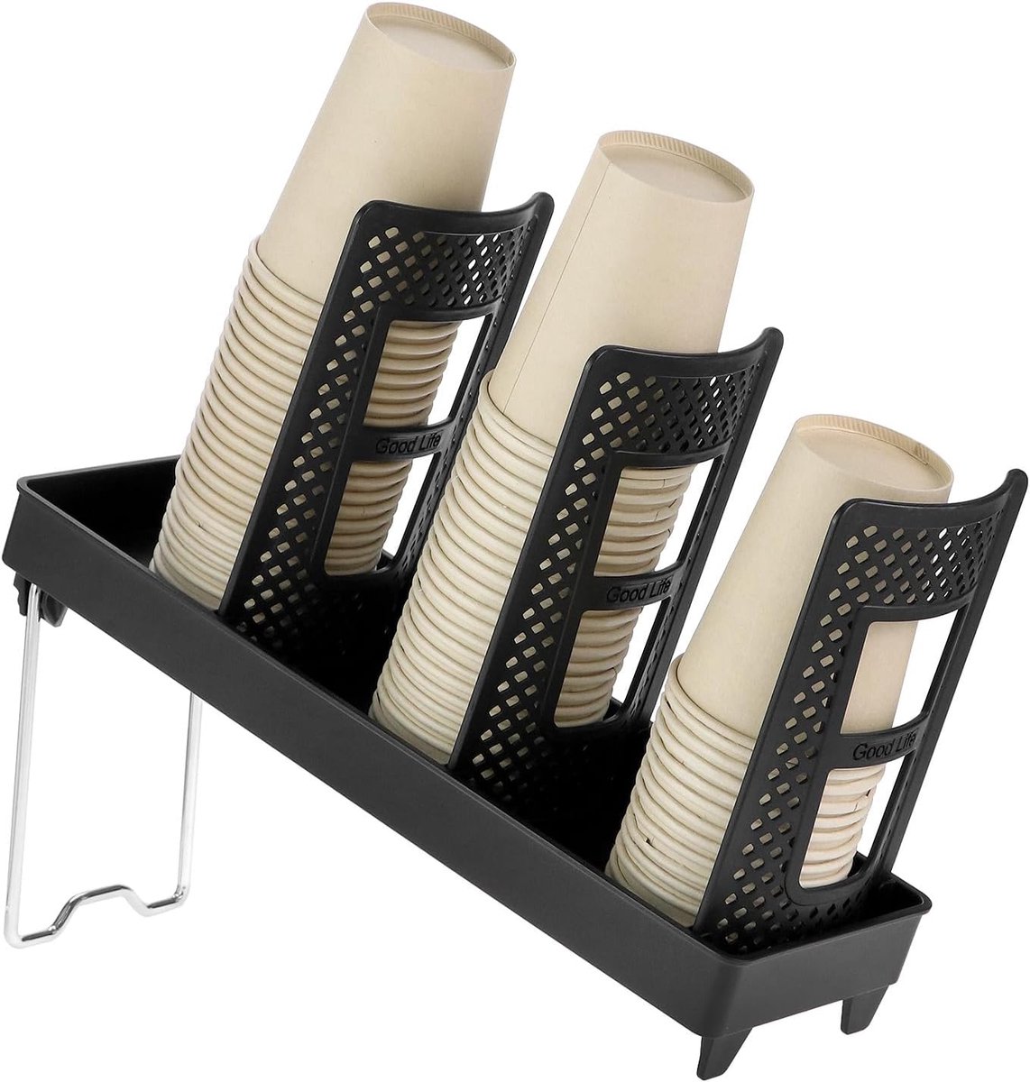 Paper Cup Holder - Paper Cup and Lid Organizer - Upright Holder with Three Compartments for Disposable Cups - Holds 100 Cups or 150 Lids - Steel Stand - Ideal for Kitchens, Offices, and Cafes - Image 1