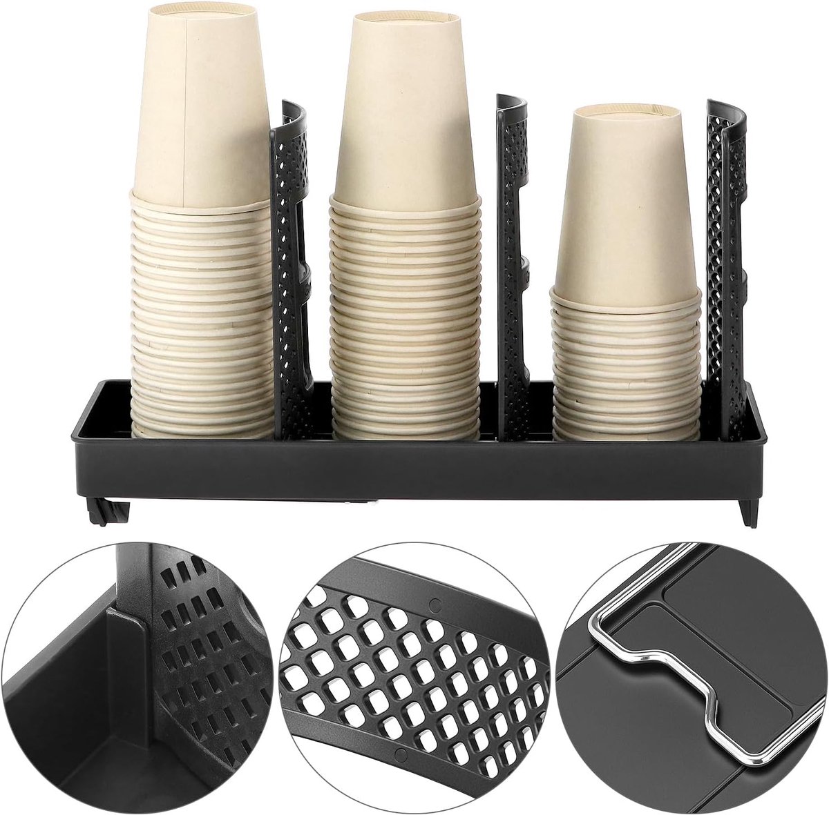 Paper Cup Holder - Paper Cup and Lid Organizer - Upright Holder with Three Compartments for Disposable Cups - Holds 100 Cups or 150 Lids - Steel Stand - Ideal for Kitchens, Offices, and Cafes - Image 6