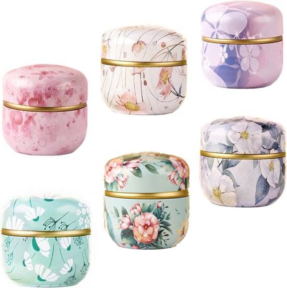 Tea Box | Tea Box - Round Tins - Vintage - 6-Pack - 10 oz Tea Box Loose Tea | Vintage style storage containers for loose tea and herbs, coffee beans, spices, and sugar - Style B - Image 1