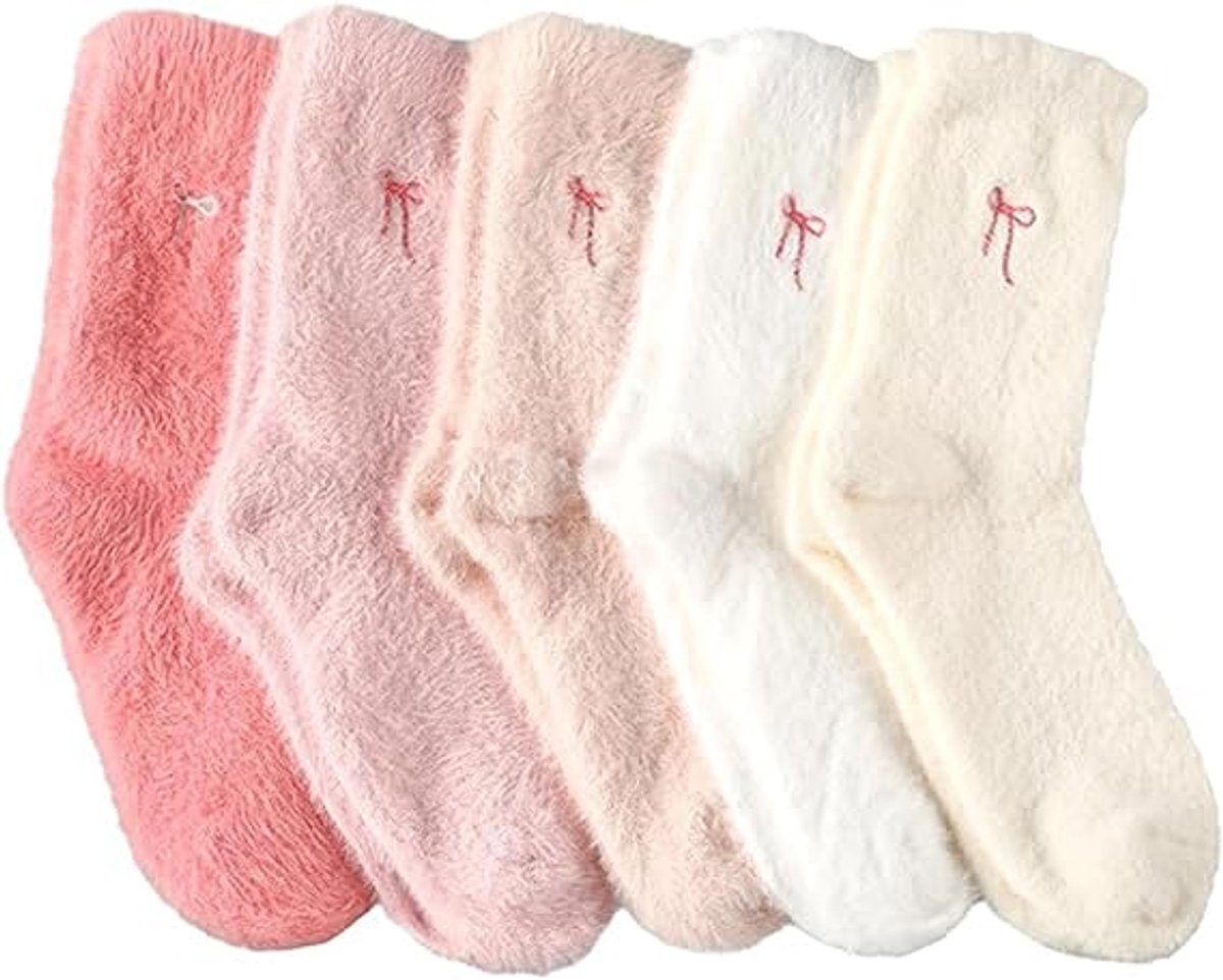 5 pairs of fleece socks for women - Comfortable lace-up socks - Warm winter socks - Thick fleece socks for home use - Warm winter socks - Soft sleeping socks - Lounge socks - Christmas gift - Birthday gift - Image 1