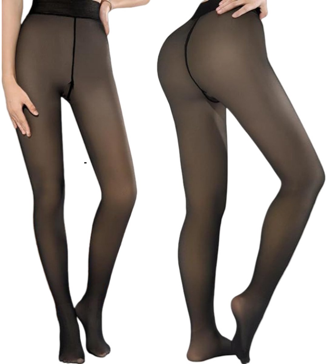 2-Pack Women's Thermal Leggings with Fleece Lining - High-Waisted Faux Sheer Tights - Lightweight - Extra Thick - Warm - Women's Leggings - Size L (140-170 lbs) - Image 4