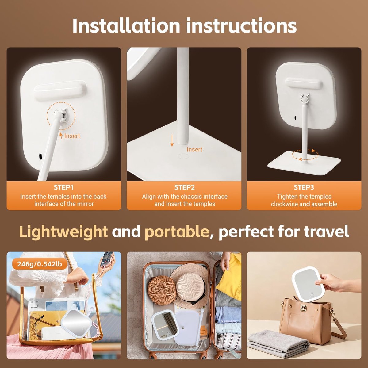 Make-up Mirror with Light - 3 Light Colors - Dimmable - Mirror with Lights - Smart Touch - USB Charging Port - Image 3