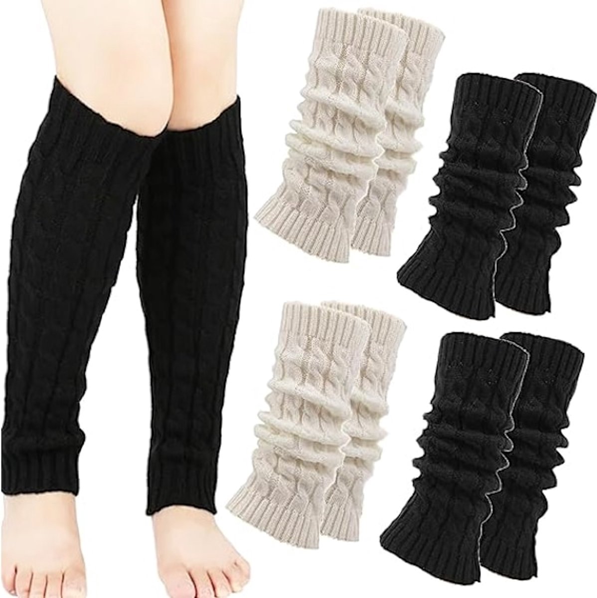 Women's Socks - Knitted Leg Warmers for Women - Winter Socks - Plain Striped Leg Warmers - Warm Winter Socks - Party Leg Warmers - 4-Pack - Image 1