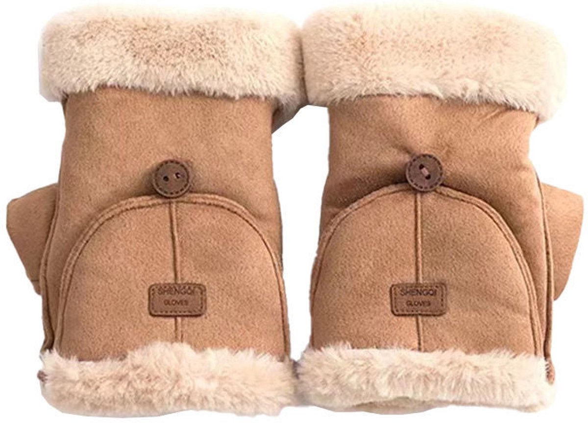 Gloves - Women's Gloves - Warm Gloves - Fingerless Gloves - Suitable for walking, commuting, running, hiking, outdoor activities and cold winters. (Khaki) - Image 1