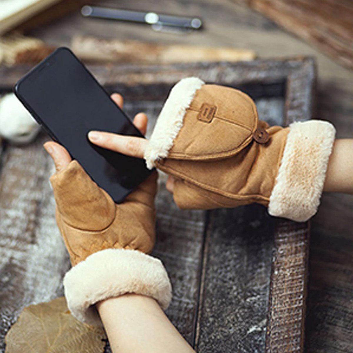 Gloves - Women's Gloves - Warm Gloves - Fingerless Gloves - Suitable for walking, commuting, running, hiking, outdoor activities and cold winters. (Khaki) - Image 4